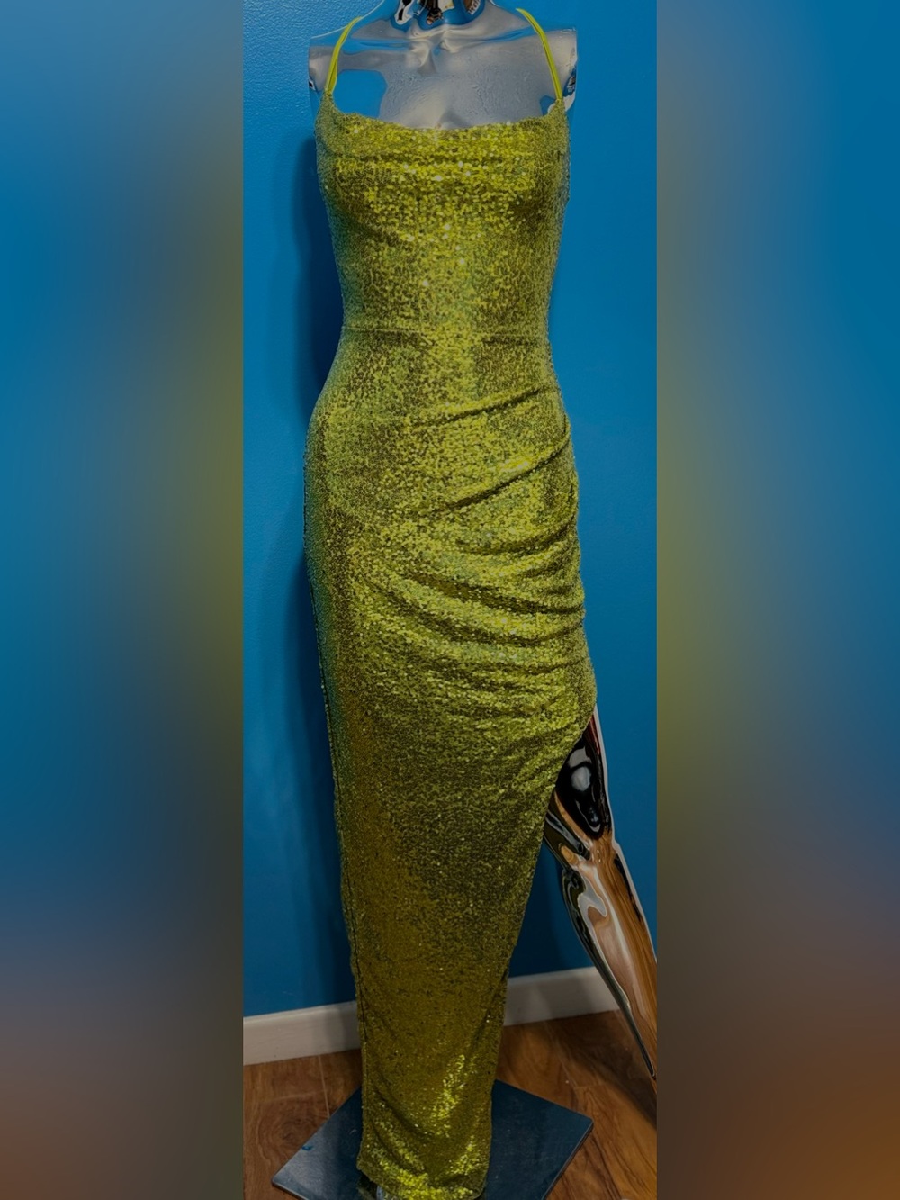 Windsor Lime Green Sequin Maxi Dress XS